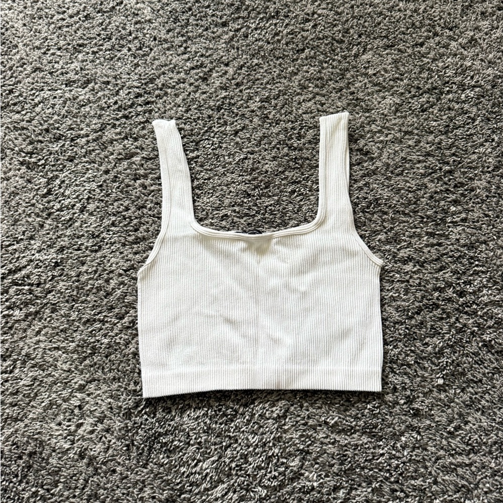 Zara Ribbed Square-Neck Crop Top - Cream